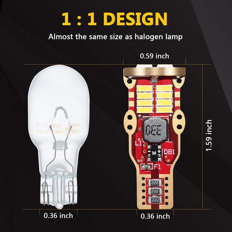 PHINLION 921 LED Reverse Light Bulbs 6000K White, Super Bright RV 906 W16W T15 912 LED Backup Light Bulbs or Interior Map Dome Replacement Lamp, Non-polarity, Pack of 2 - Image 3